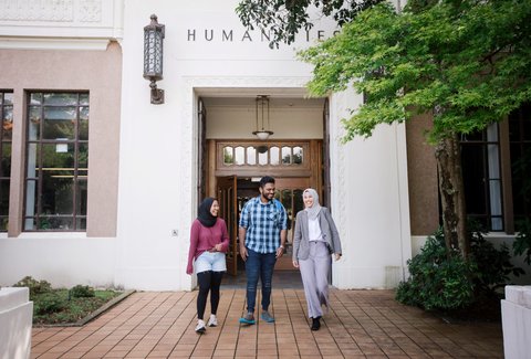 International students walking together around campus