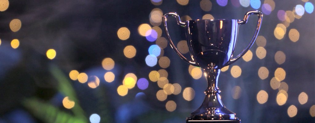A Blues trophy on a table.