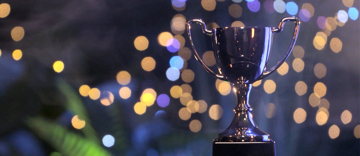 A Blues trophy on a table.