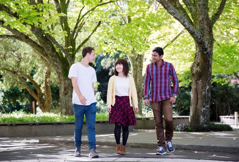 Students walking around campus