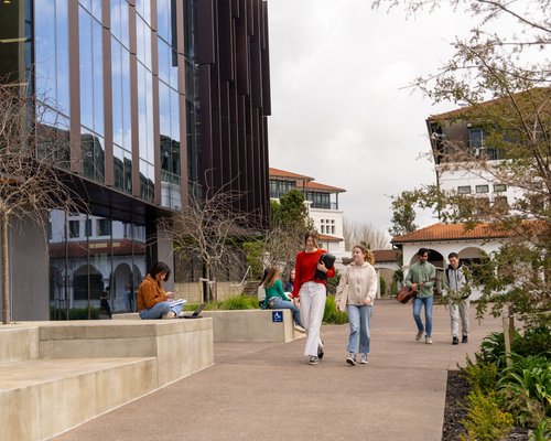 Students walking around Massey University campus