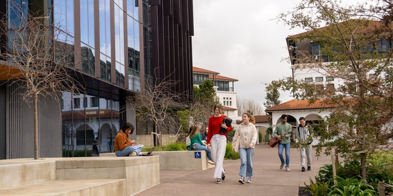 Students walking around Massey University campus