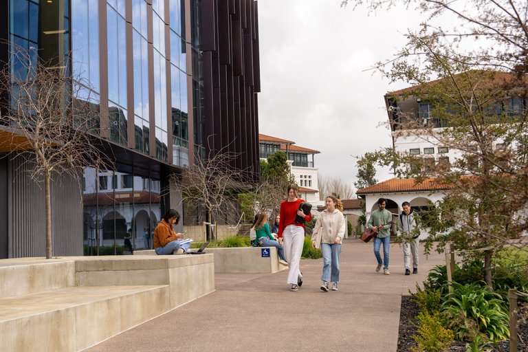 Students walking around Massey University campus