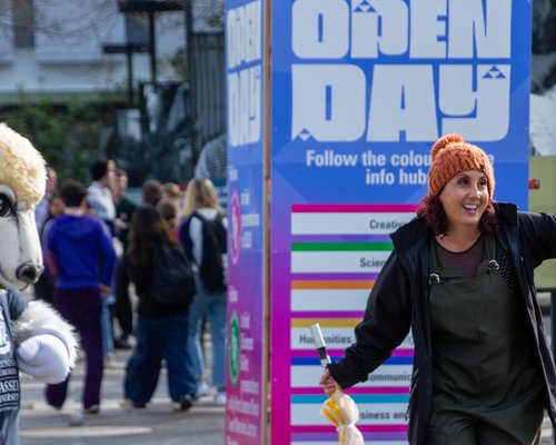 Furgus the ram and attendees of Open Days 2023