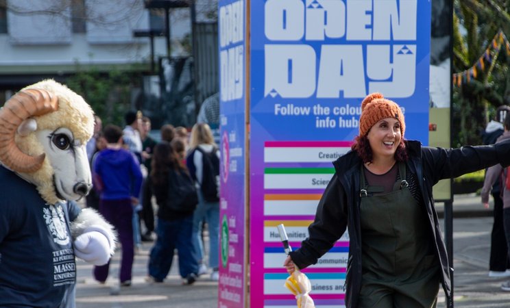 Furgus the ram and attendees of Open Days 2023
