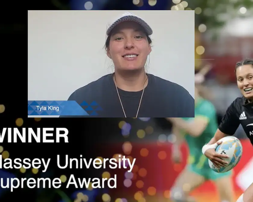 A screenshot of Tyla speaking during the Blues awards virtual event.