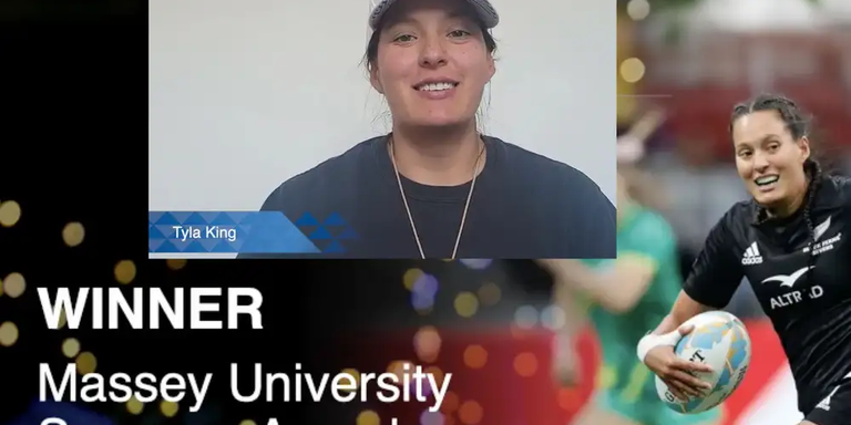 A screenshot of Tyla speaking during the Blues awards virtual event.