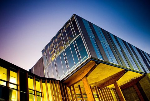 Building at night on the Wellington campus